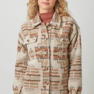 Mystree - Women's Aztec Shacket Jacket in Oatmeal