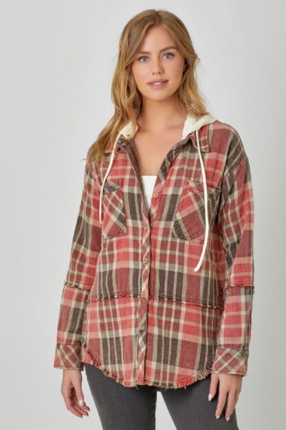 Mystree - Washed Double Cloth Plaid Hoodie Jacket - Image 3