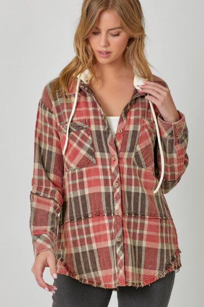 Mystree - Washed Double Cloth Plaid Hoodie Jacket - Image 6