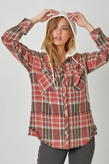 Mystree - Washed Double Cloth Plaid Hoodie Jacket - Image 2