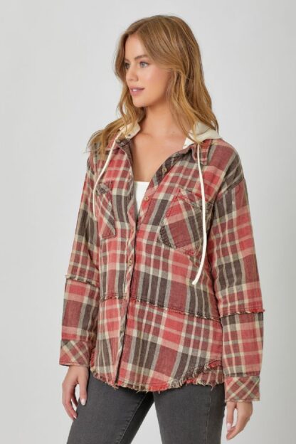 Mystree - Washed Double Cloth Plaid Hoodie Jacket - Image 5