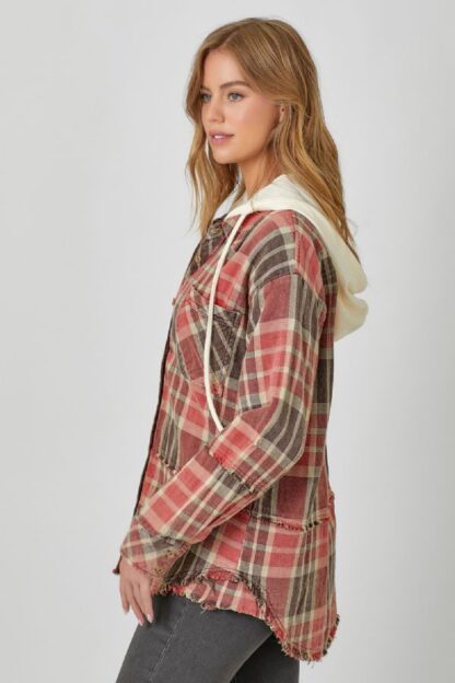 Mystree - Washed Double Cloth Plaid Hoodie Jacket - Image 4