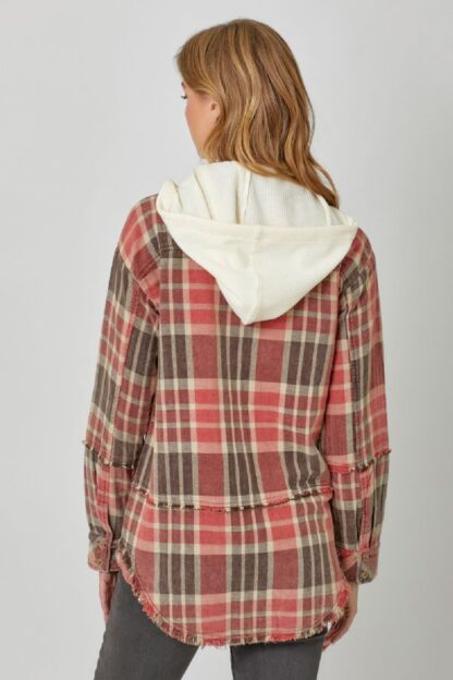 Mystree - Washed Double Cloth Plaid Hoodie Jacket - Image 8