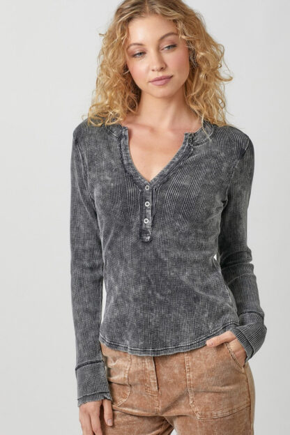 Mystree -Washed Waffle Thermal Henley Top - Image 8