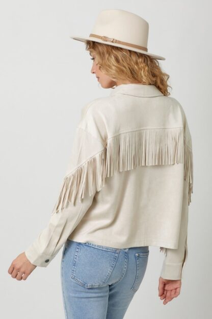 Mystree - Fringe Back Detail Suede Shirt Jacket - Image 2