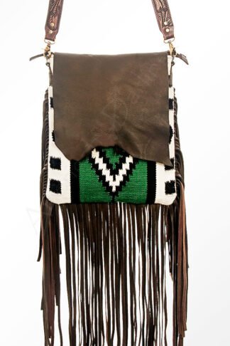 American Darling - Western Fringe Crossbody Bag with Handwoven Wool & Leather Flap