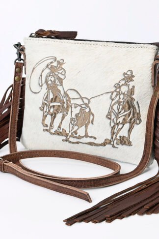 American Darling - Western Fringe Crossbody Bag with Cowboy Roping Design