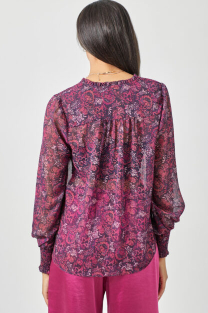 Mystree - Smocked Lurex Chiffon Blouse with Tie Neck & Bubble Sleeves - Image 5