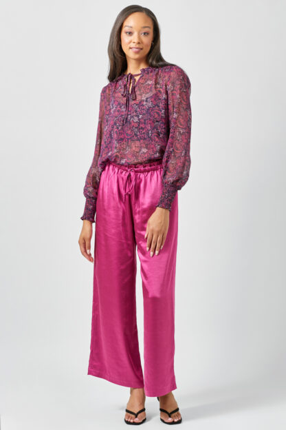 Mystree - Smocked Lurex Chiffon Blouse with Tie Neck & Bubble Sleeves - Image 2
