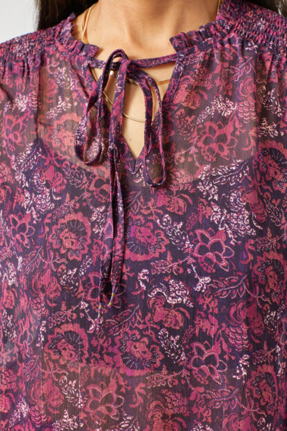 Mystree - Smocked Lurex Chiffon Blouse with Tie Neck & Bubble Sleeves - Image 6