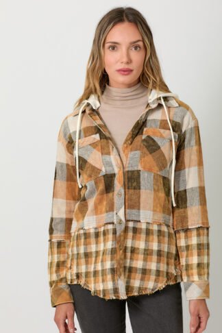 Mystree - Hoodie Check Jacket in Pumpkin Mix