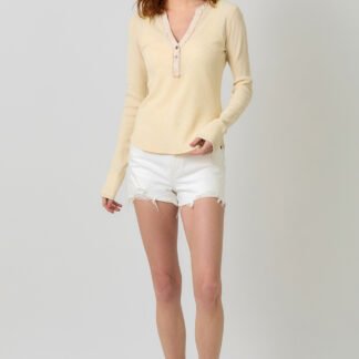 Mystree - Almond Washed Waffle Thermal Henley Top