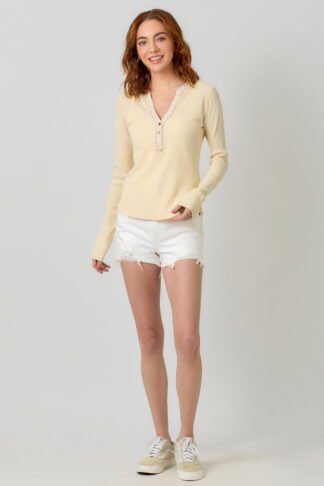 Mystree - Almond Washed Waffle Thermal Henley Top
