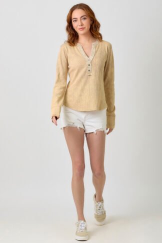 Mystree - Sand Washed Waffle Thermal Henley Top