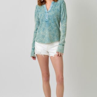Mystree - Washed Emerald Waffle Thermal Henley Top