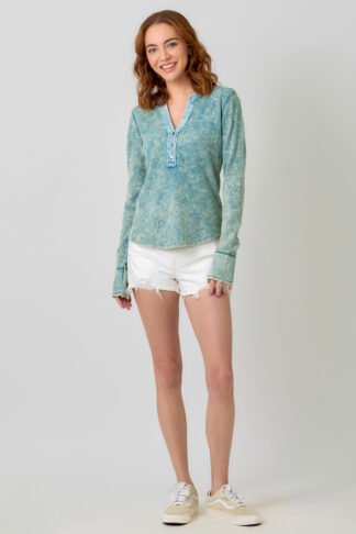 Mystree - Washed Emerald Waffle Thermal Henley Top