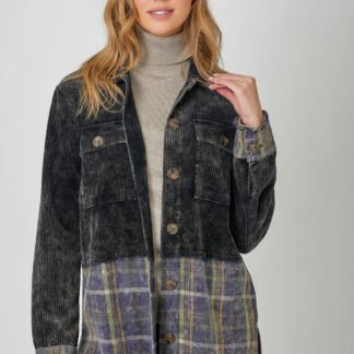 Mystree - Color Block Mixed Jacket in Washed Black