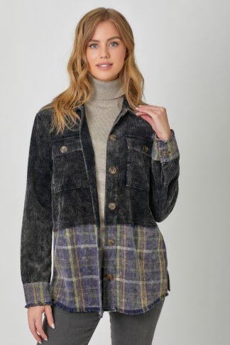 Mystree - Color Block Mixed Jacket in Washed Black