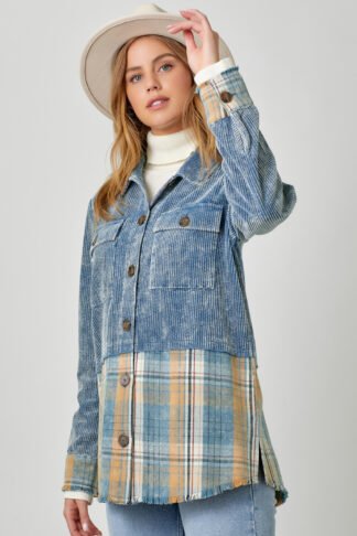 Mystree - Color Block Mixed Jacket in Washed Blue