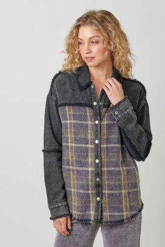 Mystree - Washed Plaid Mix Jacket in Black