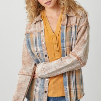 Mystree - Washed Plaid Mix Jacket in Pumpkin Spice