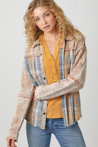 Mystree - Washed Plaid Mix Jacket in Pumpkin Spice