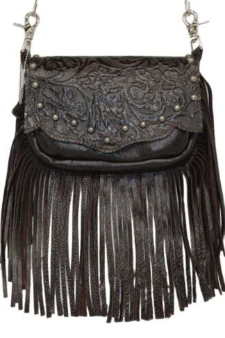 Hip Bag - Western Concealed Carry with Floral Tooled Lid & Fringe