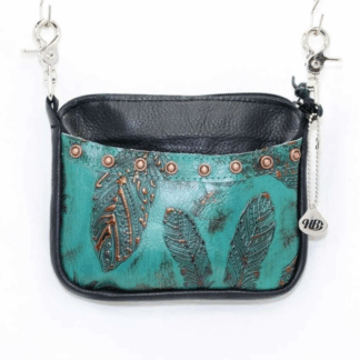 Hip Bag – Jade Feather Print Premium Leather Cellphone Purse