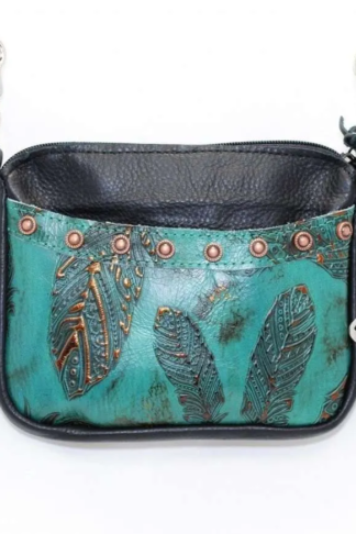 Hip Bag – Jade Feather Print Premium Leather Cellphone Purse