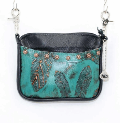 Hip Bag – Jade Feather Print Premium Leather Cellphone Purse