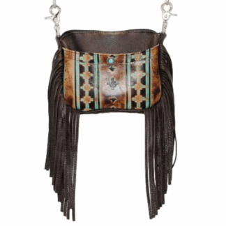 Hip Bag - Santa Fe Turquoise Print Side Fringe Leather Cellphone Purse