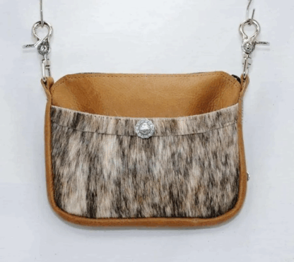 Hip Bag – Saddle Tan Brindle Hair on Hide Front Pocket Cellphone Purse - Image 3