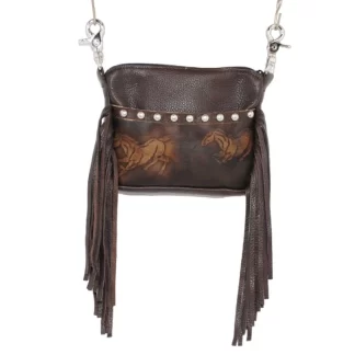 Hip Bag - Wild Horses Print Leather Side Fringe Cellphone Purse
