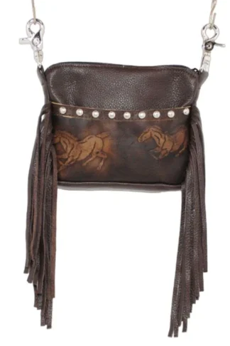 Hip Bag - Wild Horses Print Leather Side Fringe Cellphone Purse