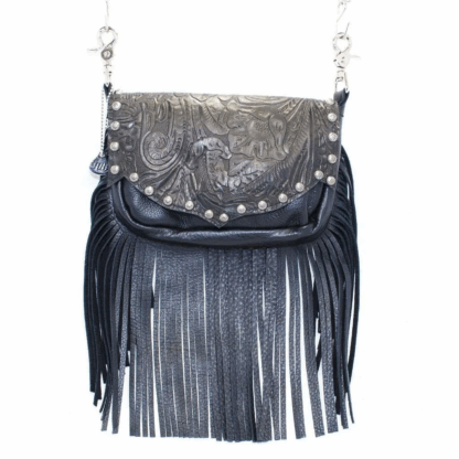 Hip Bag - Western Concealed Carry with Floral Tooled Lid & Fringe - Image 2