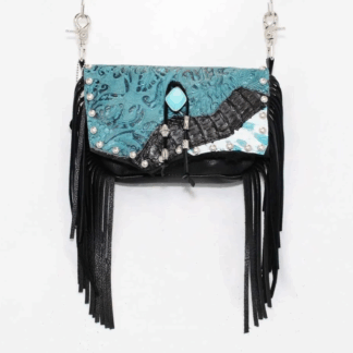 Hip Bag - Teal Oak Leaf & Black Alligator Concealed Carry Purse with Fringe