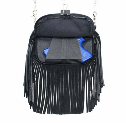 Hip Bag - Western Concealed Carry with Floral Tooled Lid & Fringe - Image 4