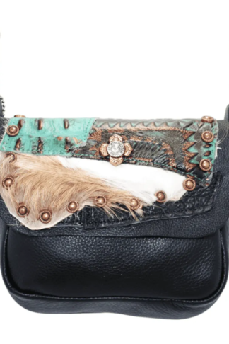 Hip Bag - Double Pocket with Turquoise Gator & Hair on Hide