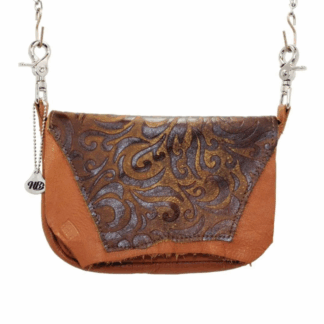 Hip Bag - Zip Top Handbag with Sanded Arabesque Print Leather Lid