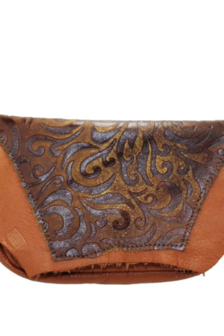 Hip Bag - Zip Top Handbag with Sanded Arabesque Print Leather Lid