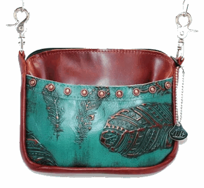 Hip Bag – Jade Feather Print Premium Leather Cellphone Purse - Image 2