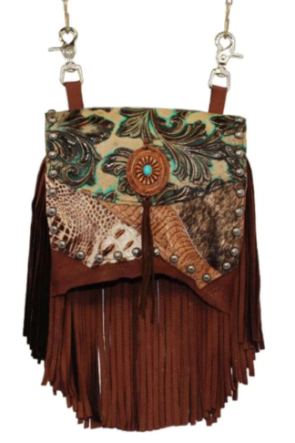 Hip Bag - Marty Bag in Tobacco Deerskin with Turquoise Venetian