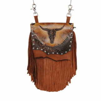 Hip Bag - Marty Tobacco Deerskin Bag with Steer’s Head Print