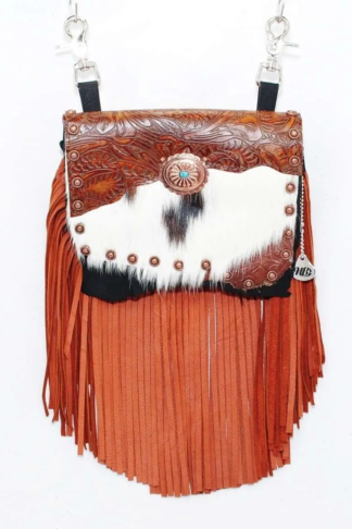 Hip Bag - Marty Cinnamon Deerskin with Turquoise Concho & Fringe