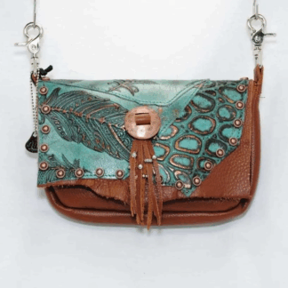 Hip Bag - Zip Top Leather Design with Copper Feather & Gator Print