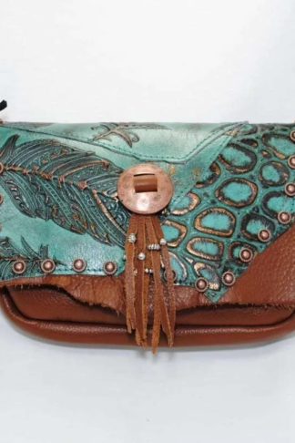 Hip Bag - Zip Top Leather Design with Copper Feather & Gator Print