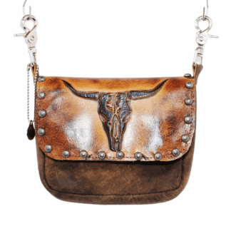 Hip Bag - Vintage Steer Head Print Double Pocket Cowhide