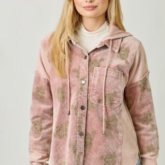 Mystree – Flower Embroidery Hoodie Jacket in Washed Rose