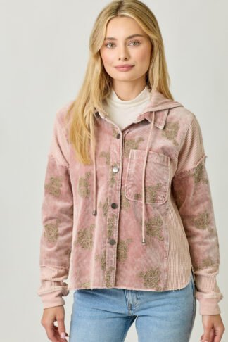 Mystree – Flower Embroidery Hoodie Jacket in Washed Rose