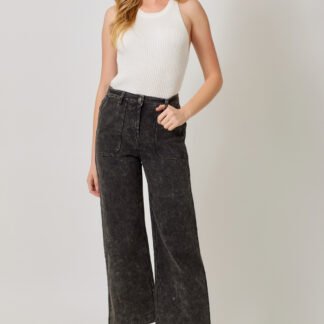 Mystree - Washed Black Wide Leg Trousers with Side Pockets